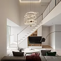 Modern Duplex Living Room With Staircase And Circular Chandelier