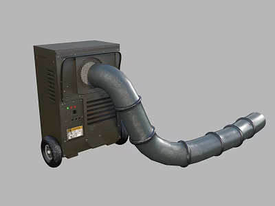 Gray Flexible Industrial Pipes Attached To Dark Portable Ventilation Machine 3d model