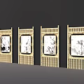 Four Traditional Chinese Bamboo Room Dividers With Decorative Painted Panels