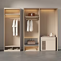 Modern Light Wooden Wardrobe Design With Hanging Space Shoe Shelf And Storage Compartments