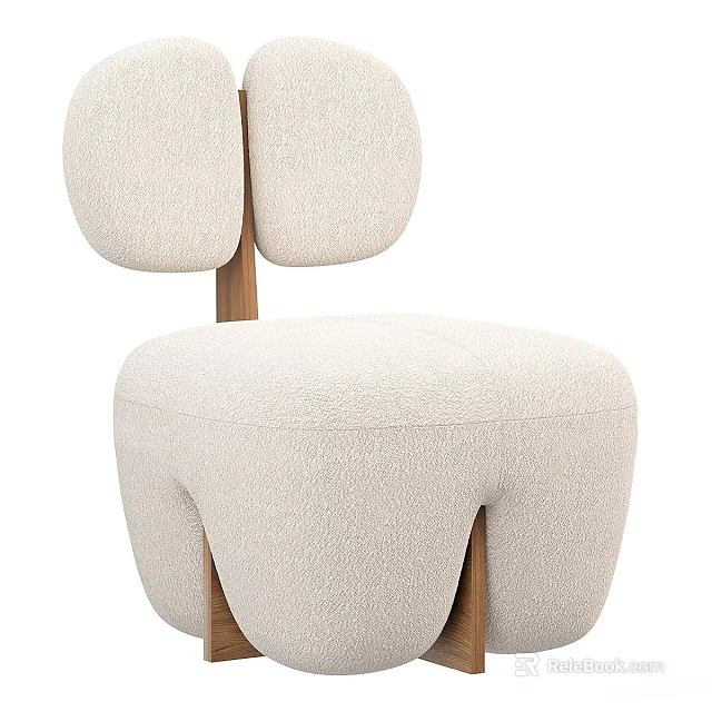 Beige Single Sofa With Curved Backrest Bouclé Fabric And Modern Wooden Legs 3d model 