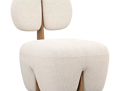 Beige Single Sofa With Curved Backrest Bouclé Fabric And Modern Wooden Legs 3d model