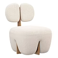 Beige Single Sofa With Curved Backrest Bouclé Fabric And Modern Wooden Legs