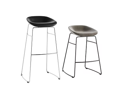 Modern Bar Stools With Black And Gray Seats And Metal Frames 3d model