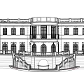 White Classical Detached Villa Exterior With Balconies Staircase Green Lawn And Blue Sky