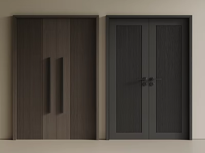 Modern Wooden And Dark Gray Doors With Vertical Stripe Design Handles And Locks 3d model