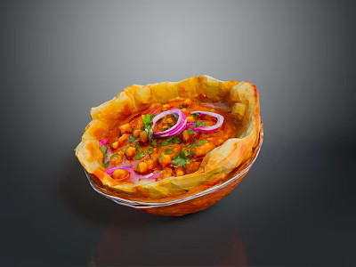 Edible Tortilla Bowl Filled with Chickpeas Onion Rings and Red Sauce 3d model