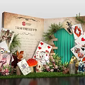 Rongchuang High School Themed Display With Book Shaped Board Playing Cards Mushrooms Greenery And Butterflies