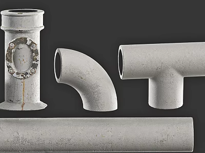 Weathered Metal Pipe Fittings Including Elbow T Joint And Straight Sections 3d model