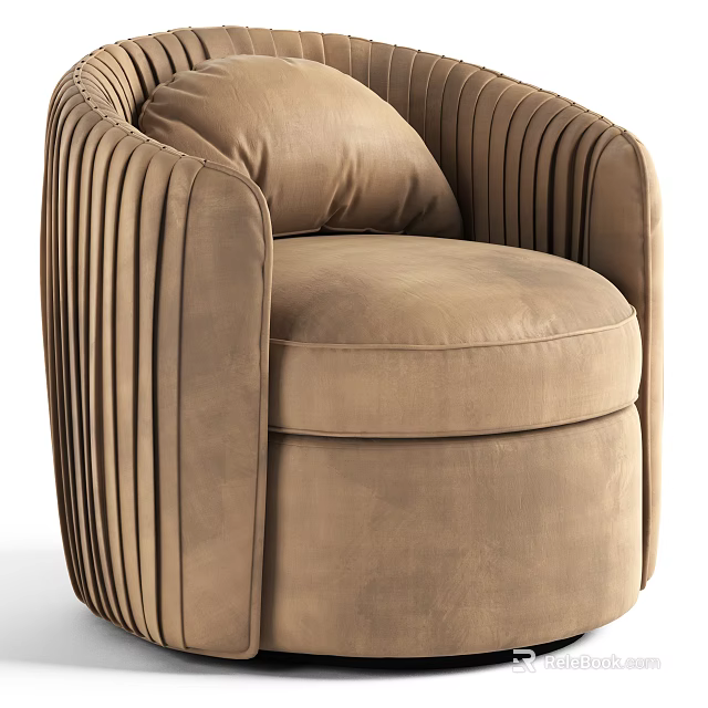 Tan Leather Single Sofa With Pleated Back And Curved Armrests Design 3d model