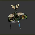 Colorful Cosmic Aerospace Craft With Green Wing Patterns And Blue Thrusters