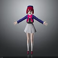 Red Haired Character With Blue Coat Gray Skirt White Socks And Red Shoes