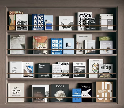 Modern Wooden Bookshelf With Multiple Shelves Displaying Diverse Book Covers And Organized Collection 3d model