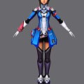 Game Character With Blue White Outfit Red Accents And Tech Inspired Design