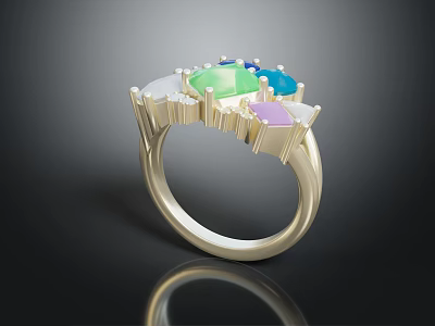 Gold Ring With Multi Colored Polygon Gemstones Stylish Modern Clothing Accessory Design 3d model