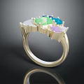 Gold Ring With Multi Colored Polygon Gemstones Stylish Modern Clothing Accessory Design 3d model