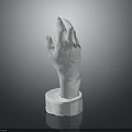 Detailed Human Hand Organ Sculpture With Metallic Silver Finish And Round Pedestal Base