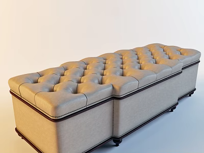Beige Tufted Storage Ottoman Bench with Upholstered Fabric and Wooden Legs for Living Room 3d model