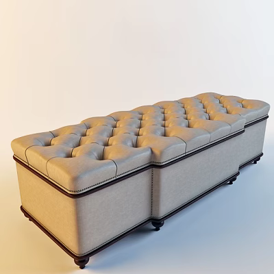 Beige Tufted Storage Ottoman Bench with Upholstered Fabric and Wooden Legs for Living Room 3d model
