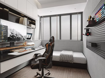 Modern Study Room With Work Desk Computer Gaming Chair And Daybed 3d model