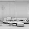 Elegant Modern Sofa and Coffee Table Set with Light Gray Sofa Marble Wall and Bookshelf 3d model
