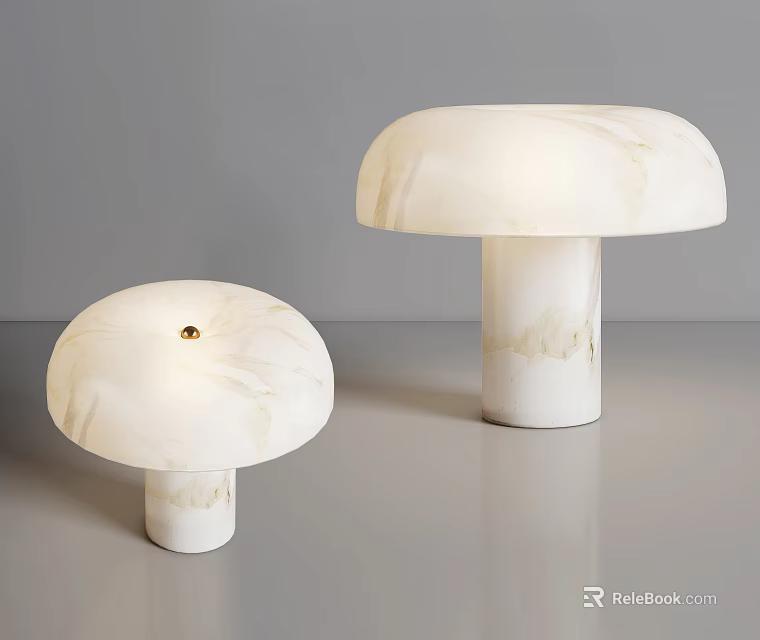 Mushroom Shaped White Marble Table Lamps With Natural Texture Design 3d model 