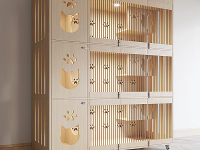 Wooden Multi Tiered Garden Decor with Cat Face Paw Print Cutout and Shelves 3d model