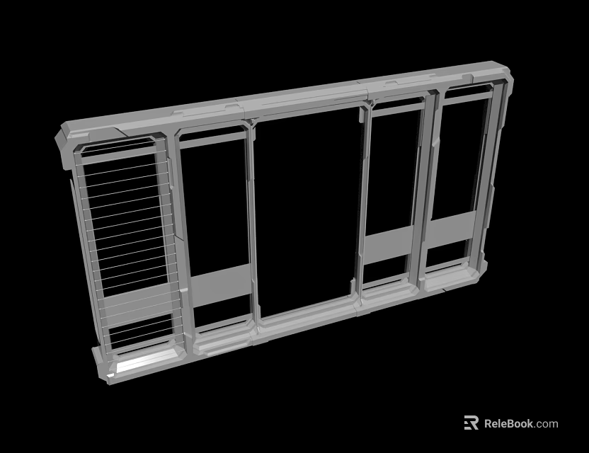 Gray Industrial Metal Frame Structure With Rectangular Openings And Support Bars 3d model