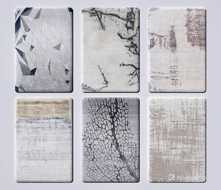 Modern Square Rugs Featuring Various Abstract Patterns In Neutral Tones 3d model