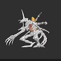 White Skeleton Like Game Movie Character With Multiple Limbs Sharp Claws And Orange Core