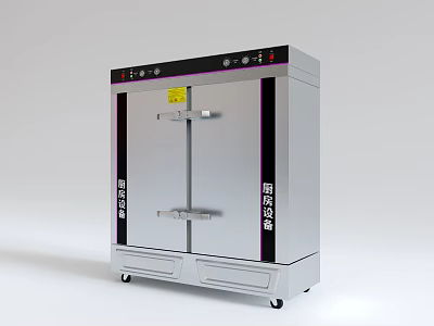 Canteen Commercial Steamer Cabinet With Double Doors Silver Exterior Control Panel And Wheels 3d model