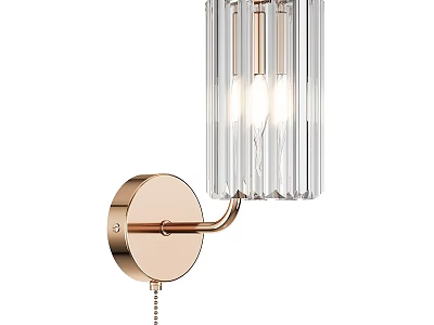 Modern Rose Gold Wall Lamp With Transparent Glass Striped Shade And Chain Switch 3d model