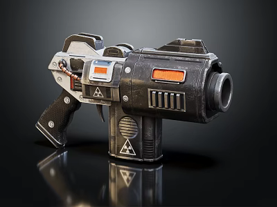 Futuristic Sci Fi Weapon With Metallic Black Body And Orange Warning Signs 3d model