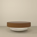 Modern Round Coffee Table With Brown Wooden Top And White Base 3d model