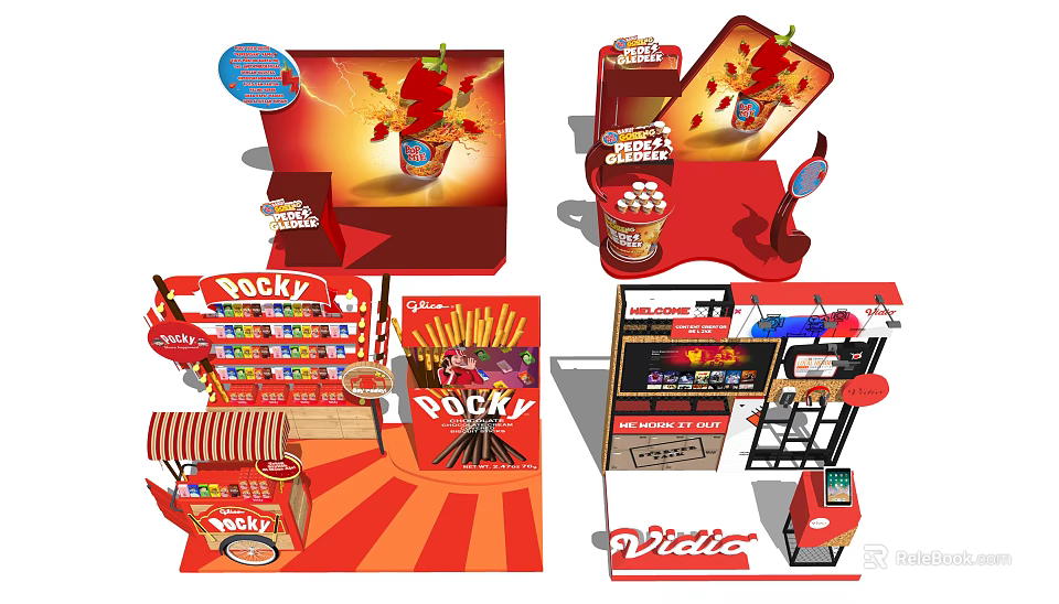 Vibrant Pocky and Vidi Retail Display Stands with Promotional Booths Design 3d model 
