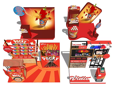 Vibrant Pocky and Vidi Retail Display Stands with Promotional Booths Design 3d model