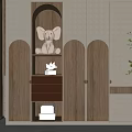 Modern Wardrobe Design With Wooden White Panels Arched Doors Drawers Shelves And Elephant Decor Books