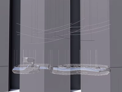 Modern Chandelier Design With Curved Hanging Lines And Transparent Elements 3d model