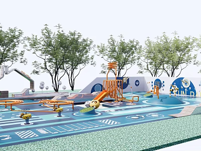 Colorful Children's Playground Featuring Slide Climbing Structure Trees And Safe Ground Patterns 3d model