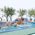 Colorful Children's Playground Featuring Slide Climbing Structure Trees And Safe Ground Patterns