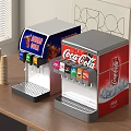 Modern Soda Dispenser Machines with Multiple Drink Options and Paper Cups on Wooden Countertop
