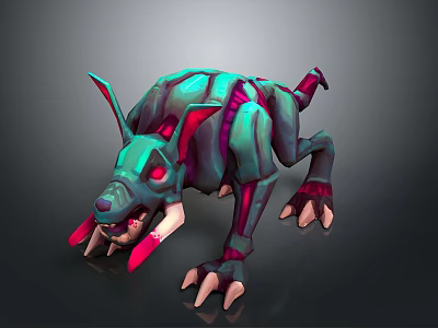Game Movie Character Green Pink Mechanical Mutant Creature With Sharp Fangs Red Eyes Long Ears 3d model