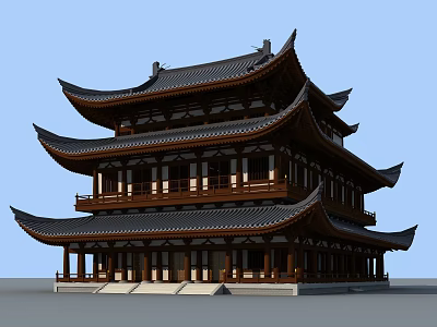 Traditional Ancient Chinese Architecture Featuring Multi Story Pavilion And Overhanging Eaves 3d model