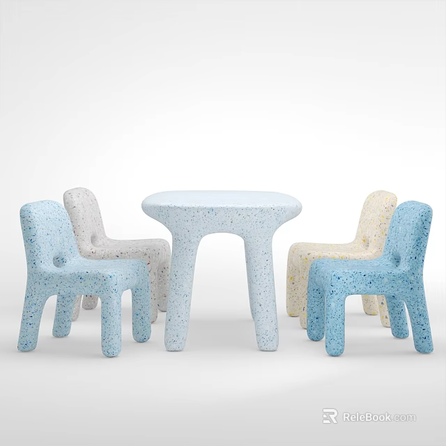 Kids Table with Speckled Chairs in Pastel Colors for Children's Room 3d model 