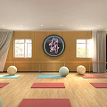 Bright Dance Studio With Wooden Floors Colorful Yoga Mats White Exercise Balls And Dancer Silhouette