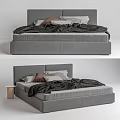 Modern Gray Double Bed With Headboard Storage Drawers And Cozy Bedding 3d model