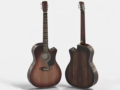 High Quality Wooden Acoustic Guitars Front and Back View With Classic Design 3d model