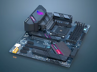 Smart Machine Core Motherboard With Integrated Circuits Processor Slots And Heat Sink Units 3d model