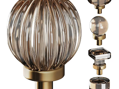 Elegant Modern Decorative Ornament Collection With Ribbed Glass Spheres And Golden Metal Bases 3d model