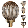 Elegant Modern Decorative Ornament Collection With Ribbed Glass Spheres And Golden Metal Bases